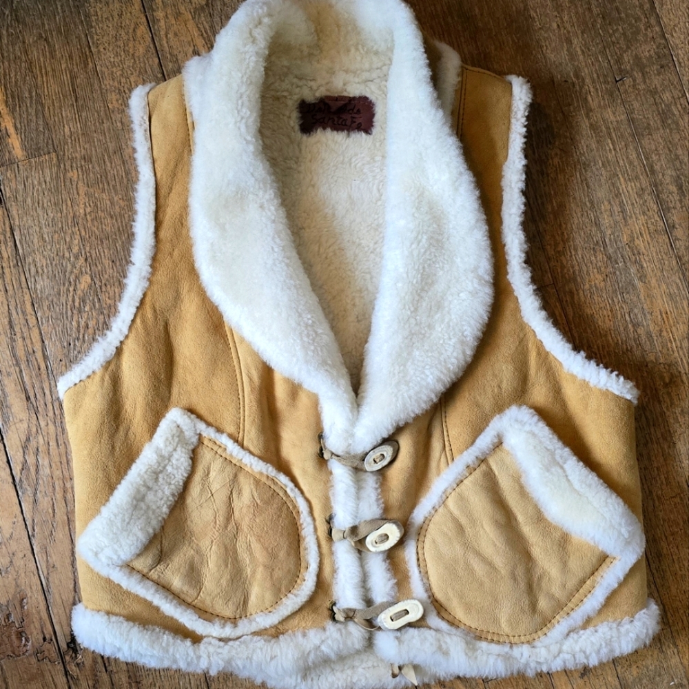 Shearling Suede Vest with Horn Buttons handmade in Santa Fe sz L